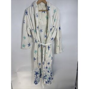 Sleep Chic XL White  with Blue Design Women's Plush‎ Robe